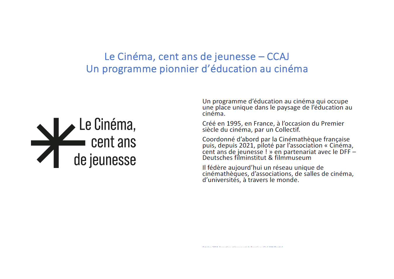 Le Cinéma, cent ans de jeunesse - CCAJ